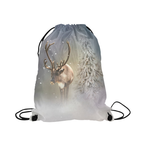 Santa Claus Reindeer in the snow Large Drawstring Bag Model 1604 (Twin Sides)  16.5"(W) * 19.3"(H)