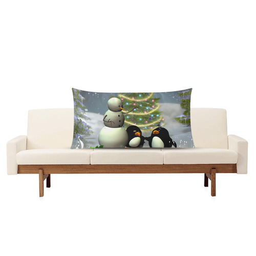 Snowman with penguin and christmas tree Rectangle Pillow Case 20"x36"(Twin Sides)