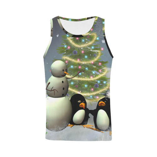 Snowman with penguin and christmas tree All Over Print Tank Top for Men (Model T43)