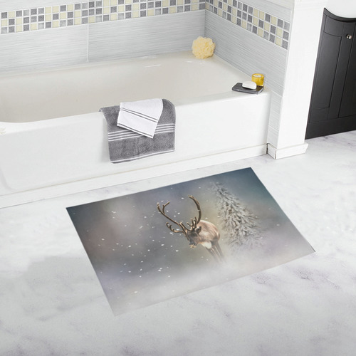 Santa Claus Reindeer in the snow Bath Rug 20''x 32''