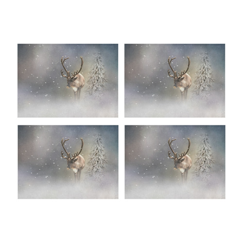 Santa Claus Reindeer in the snow Placemat 14’’ x 19’’ (Four Pieces)