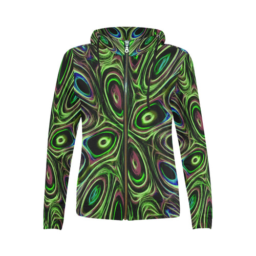 Peacock Strut III - Jera Nour All Over Print Full Zip Hoodie for Women (Model H14)