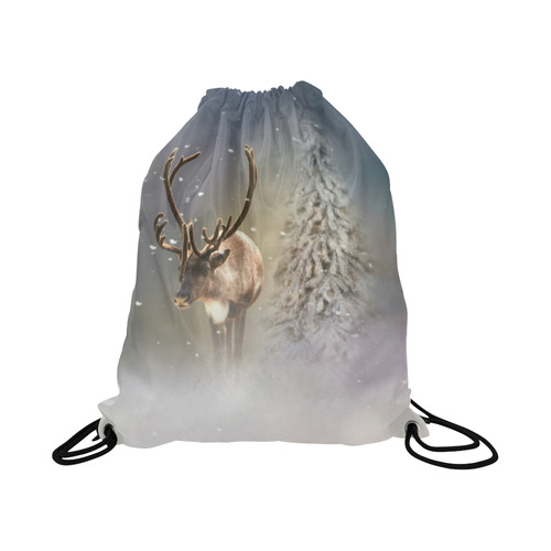 Santa Claus Reindeer in the snow Large Drawstring Bag Model 1604 (Twin Sides)  16.5"(W) * 19.3"(H)