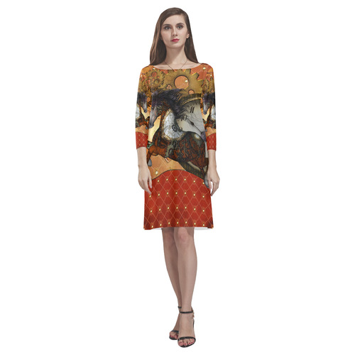 Steampunk, awesome steampunk horse Rhea Loose Round Neck Dress(Model D22)
