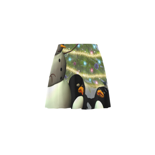 Snowman with penguin and christmas tree Mini Skating Skirt (Model D36)