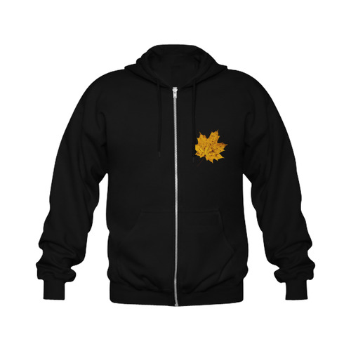 Maple Leaf Canada Autumn Yellow Fall Flora Cool Gildan Full Zip Hooded Sweatshirt (Model H02)