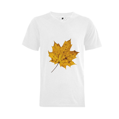 Maple Leaf Canada Autumn Yellow Fall Flora Cool Men's V-Neck T-shirt  Big Size(USA Size) (Model T10)