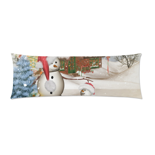 Christmas, Funny snowman with hat Custom Zippered Pillow Case 21"x60"(Two Sides)