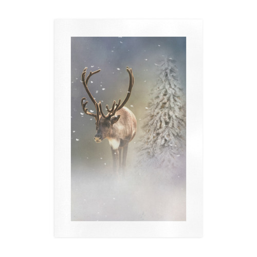Santa Claus Reindeer in the snow Art Print 19‘’x28‘’