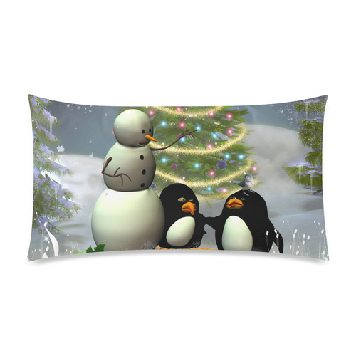 Snowman with penguin and christmas tree Rectangle Pillow Case 20"x36"(Twin Sides)