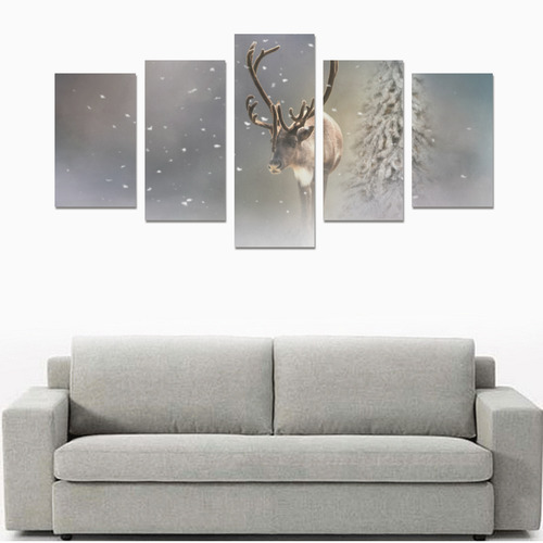 Santa Claus Reindeer in the snow Canvas Print Sets C (No Frame)
