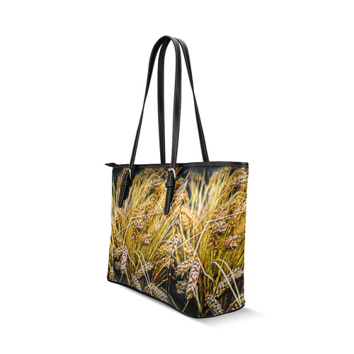 Grain Wheat wheatear Autumn Crop Thanksgiving Leather Tote Bag/Large (Model 1640)