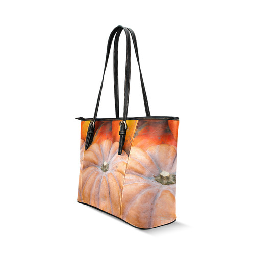 Pumpkin Halloween Thanksgiving Crop Holiday Cool Leather Tote Bag/Small (Model 1640)