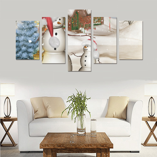 Christmas, Funny snowman with hat Canvas Print Sets C (No Frame)