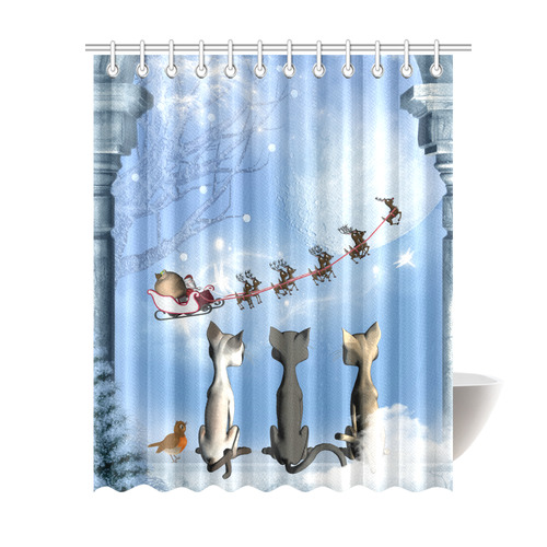 Christmas, cute cats and Santa Claus Shower Curtain 69"x84"