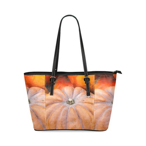 Pumpkin Halloween Thanksgiving Crop Holiday Cool Leather Tote Bag/Small (Model 1640)