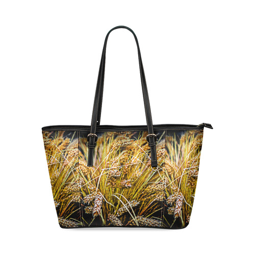 Grain Wheat wheatear Autumn Crop Thanksgiving Leather Tote Bag/Large (Model 1640)