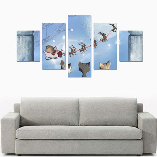 Christmas, cute cats and Santa Claus Canvas Print Sets B (No Frame)