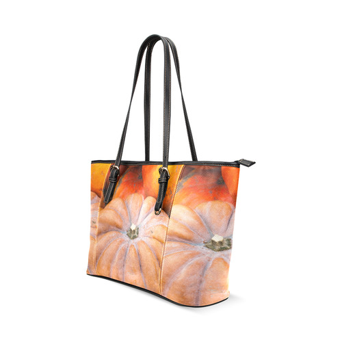 Pumpkin Halloween Thanksgiving Crop Holiday Cool Leather Tote Bag/Small (Model 1640)