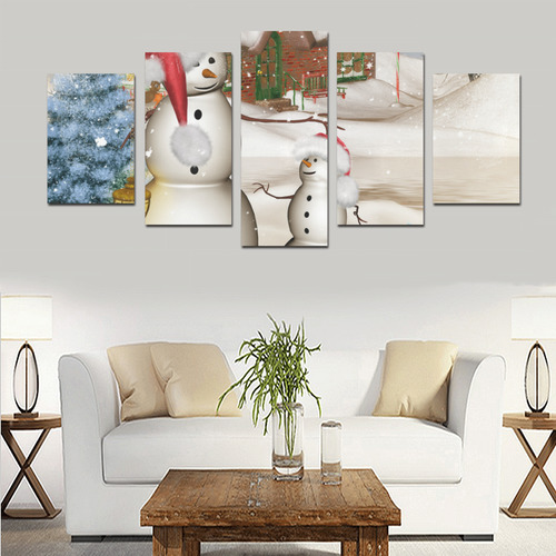 Christmas, Funny snowman with hat Canvas Print Sets D (No Frame)