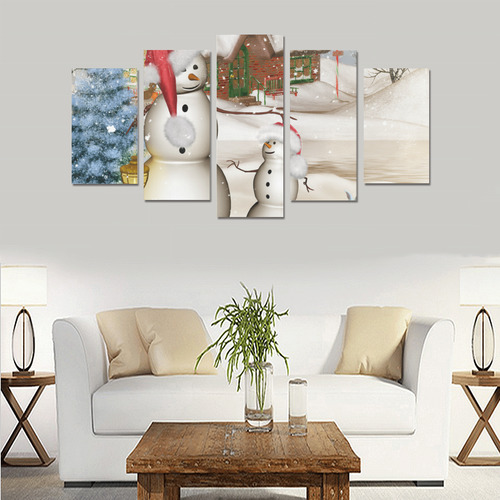 Christmas, Funny snowman with hat Canvas Print Sets A (No Frame)