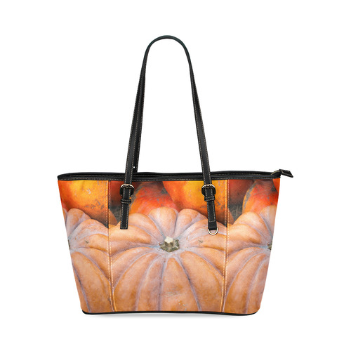 Pumpkin Halloween Thanksgiving Crop Holiday Cool Leather Tote Bag/Large (Model 1640)