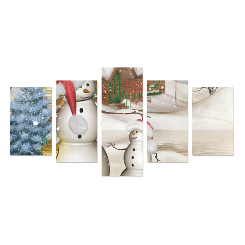 Christmas, Funny snowman with hat Canvas Print Sets C (No Frame)