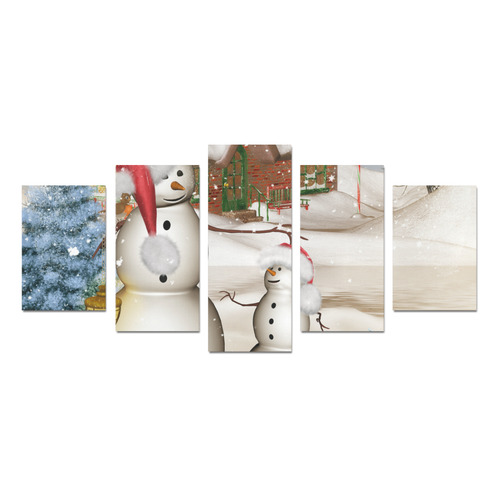 Christmas, Funny snowman with hat Canvas Print Sets D (No Frame)