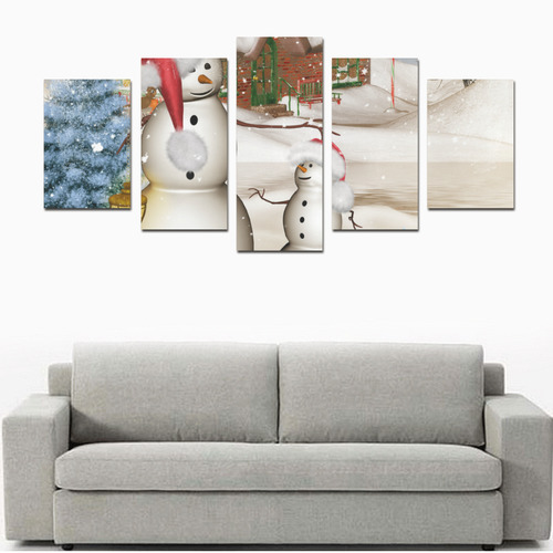 Christmas, Funny snowman with hat Canvas Print Sets D (No Frame)