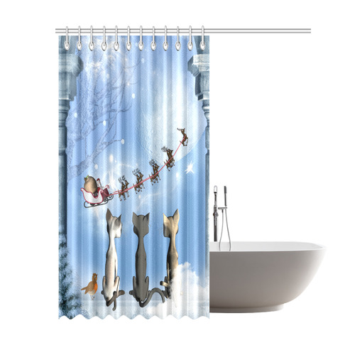 Christmas, cute cats and Santa Claus Shower Curtain 69"x84"