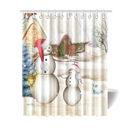 Christmas, Funny snowman with hat Shower Curtain 69"x84"