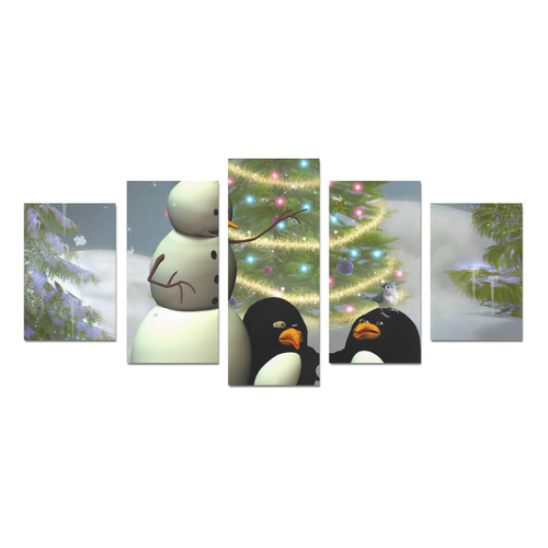 Snowman with penguin and christmas tree Canvas Print Sets D (No Frame)