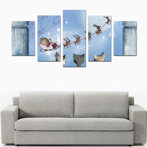 Christmas, cute cats and Santa Claus Canvas Print Sets D (No Frame)