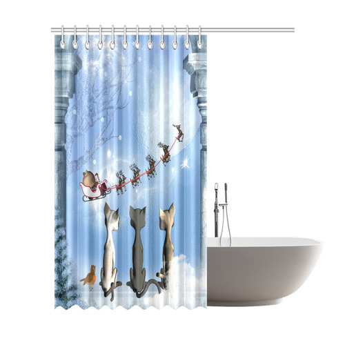 Christmas, cute cats and Santa Claus Shower Curtain 72"x84"