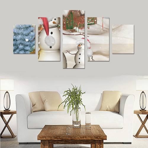 Christmas, Funny snowman with hat Canvas Print Sets B (No Frame)