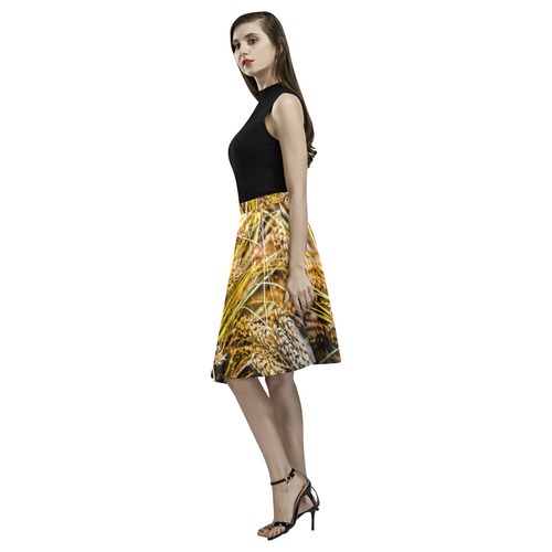 Grain Wheat wheatear Autumn Crop Thanksgiving Melete Pleated Midi Skirt (Model D15)