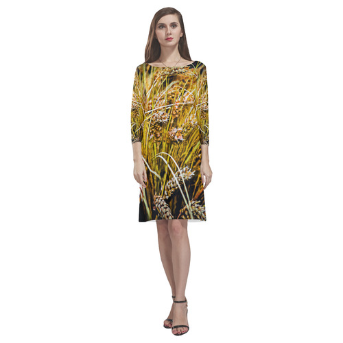 Grain Wheat wheatear Autumn Crop Thanksgiving Rhea Loose Round Neck Dress(Model D22)