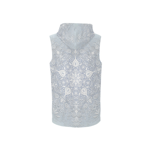 White and Blue Watercolor Mandala All Over Print Sleeveless Zip Up Hoodie for Women (Model H16)