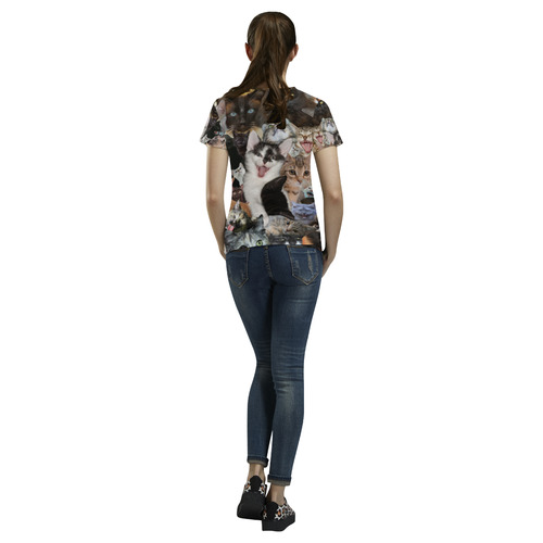 Crazy Kitten Show All Over Print T-Shirt for Women (USA Size) (Model T40)