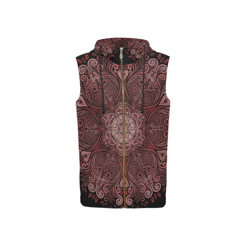 Red, orange, pink and brown 3D Mandala Pattern All Over Print Sleeveless Zip Up Hoodie for Women (Model H16)