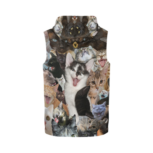 Crazy Kitten Show All Over Print Sleeveless Zip Up Hoodie for Men (Model H16)