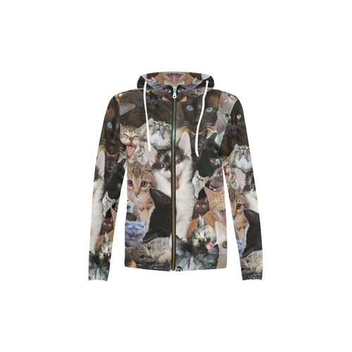 Crazy Kitten Show All Over Print Full Zip Hoodie for Kid (Model H14)