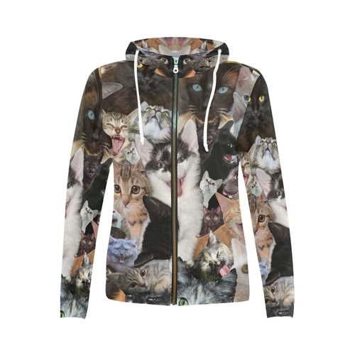 Crazy Kitten Show All Over Print Full Zip Hoodie for Women (Model H14)