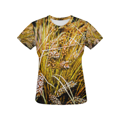 Grain Wheat wheatear Autumn Crop Thanksgiving All Over Print T-Shirt for Women (USA Size) (Model T40)