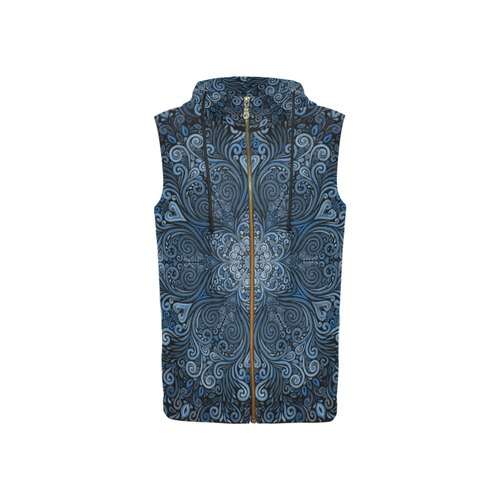 Blue Mandala Ornate Pattern 3D effect All Over Print Sleeveless Zip Up Hoodie for Women (Model H16)