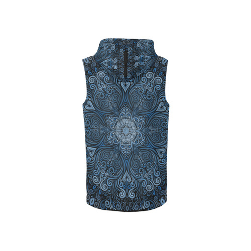 Blue Mandala Ornate Pattern 3D effect All Over Print Sleeveless Zip Up Hoodie for Women (Model H16)