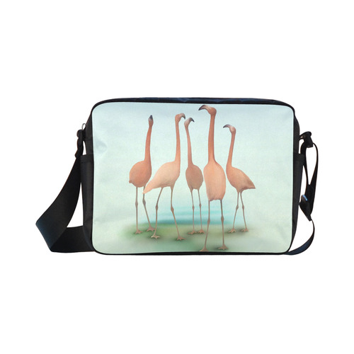 Flamingo Mingle, watercolor, birds Classic Cross-body Nylon Bags (Model 1632)