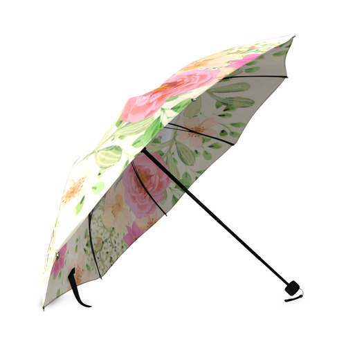 Watercolor Floral Pug Pink Tongue Dog Foldable Umbrella (Model U01)