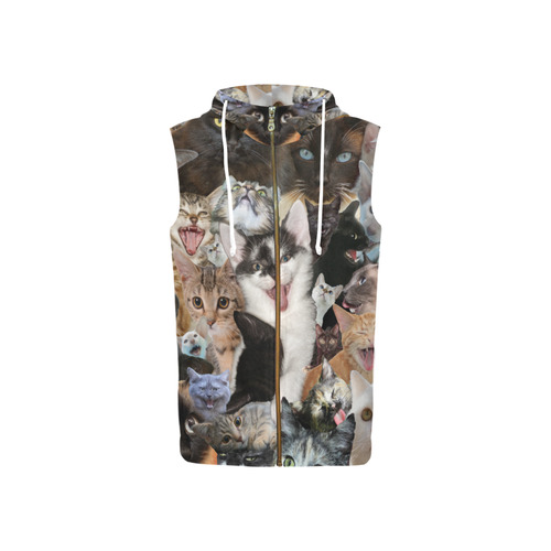 Crazy Kitten Show All Over Print Sleeveless Zip Up Hoodie for Women (Model H16)