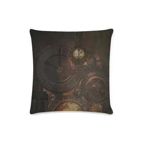 Vintage gothic brown steampunk clocks and gears Custom Zippered Pillow Case 16"x16"(Twin Sides)